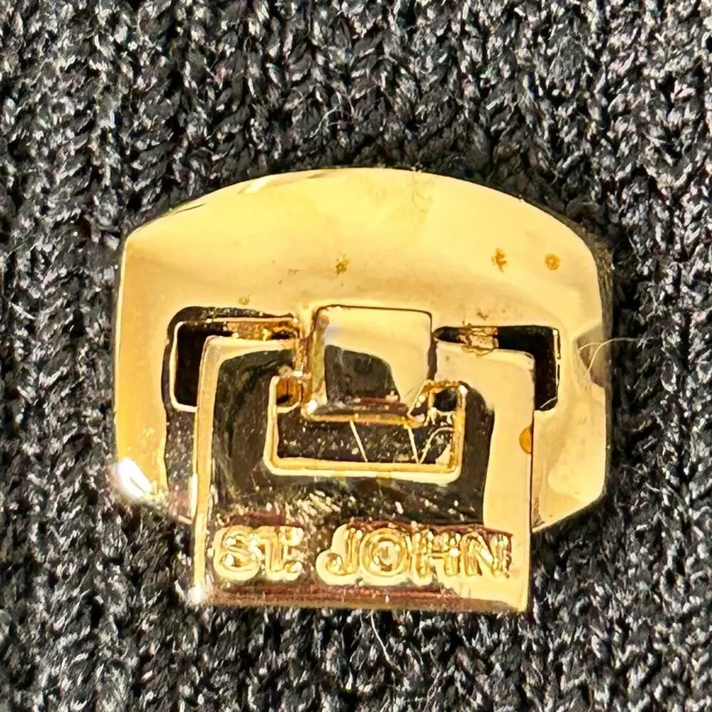 St John Collection Black Knit Jacket and Basics Skirt Set Size 12 Gold Accents - Picture 11 of 11